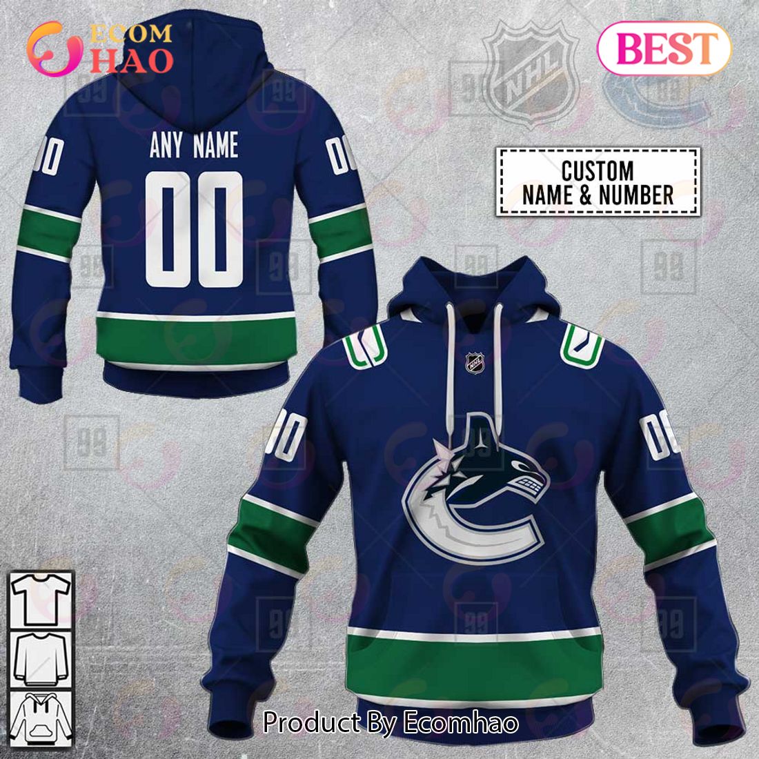 NHL Vancouver Canucks Custom Name Number 2021 Reverse Retro Alternate Jersey  Zip Up Hoodie