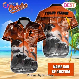 MLB Baltimore Orioles Special Hawaiian Design Dolphins And Waves Button Shirt