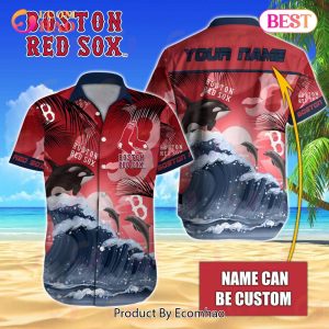 MLB Boston Red Sox Special Hawaiian Design Dolphins And Waves Button Shirt