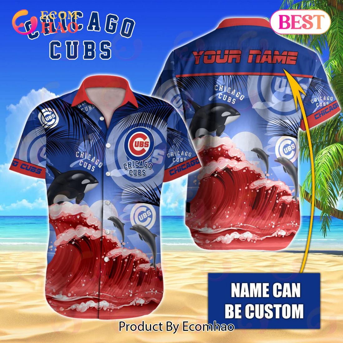 MLB Chicago Cubs Special Hawaiian Design Dolphins And Waves Button Shirt