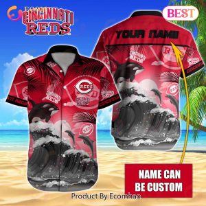 MLB Cincinnati Reds Special Hawaiian Design Dolphins And Waves Button Shirt