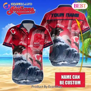 MLB Cleveland Guardians Special Hawaiian Design Dolphins And Waves Button Shirt