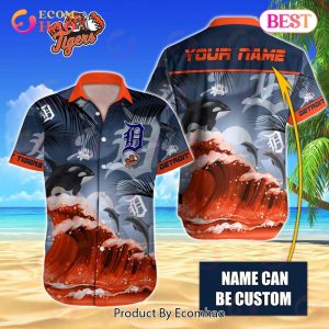 MLB Detroit Tigers Special Hawaiian Design Dolphins And Waves Button Shirt