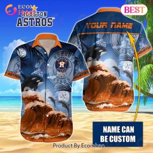 MLB Houston Astros Special Hawaiian Design Dolphins And Waves Button Shirt
