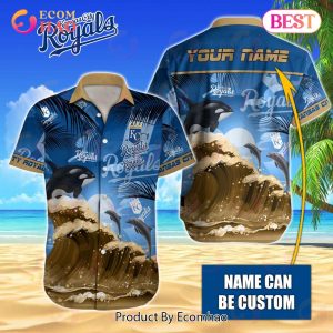 MLB Kansas City Royals Special Hawaiian Design Dolphins And Waves Button Shirt