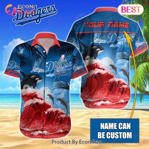 MLB Los Angeles Dodgers Special Hawaiian Design Dolphins And Waves Button Shirt