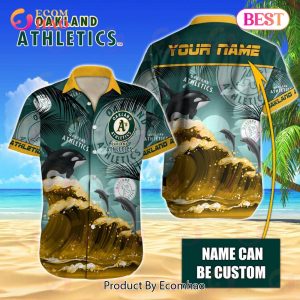 MLB Oakland Athletics Special Hawaiian Design Dolphins And Waves Button Shirt
