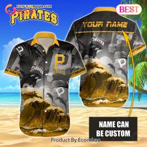 MLB Pittsburgh Pirates Special Hawaiian Design Dolphins And Waves Button Shirt