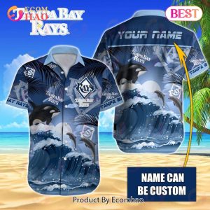 MLB Tampa Bay Rays Special Hawaiian Design Dolphins And Waves Button Shirt