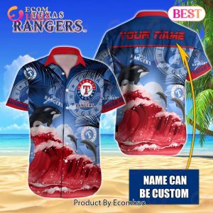 MLB Texas Rangers Special Hawaiian Design Dolphins And Waves Button Shirt