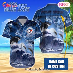 MLB Toronto Blue Jays Special Hawaiian Design Dolphins And Waves Button Shirt