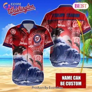 MLB Washington Nationals Special Hawaiian Design Dolphins And Waves Button Shirt