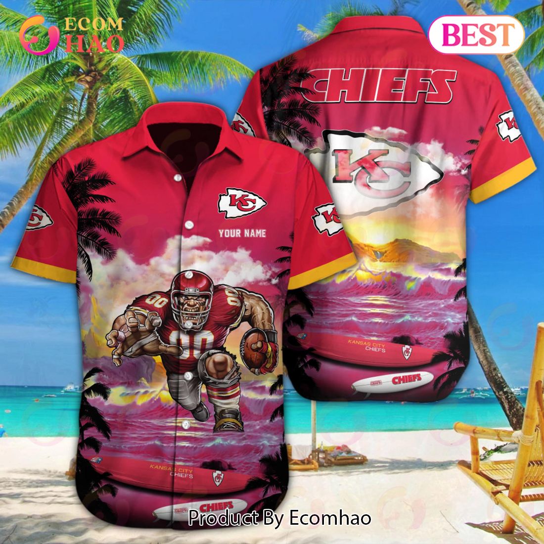 Chiefs Hawaiian Shirt Big Logo Coconut Tree Custom Name Football