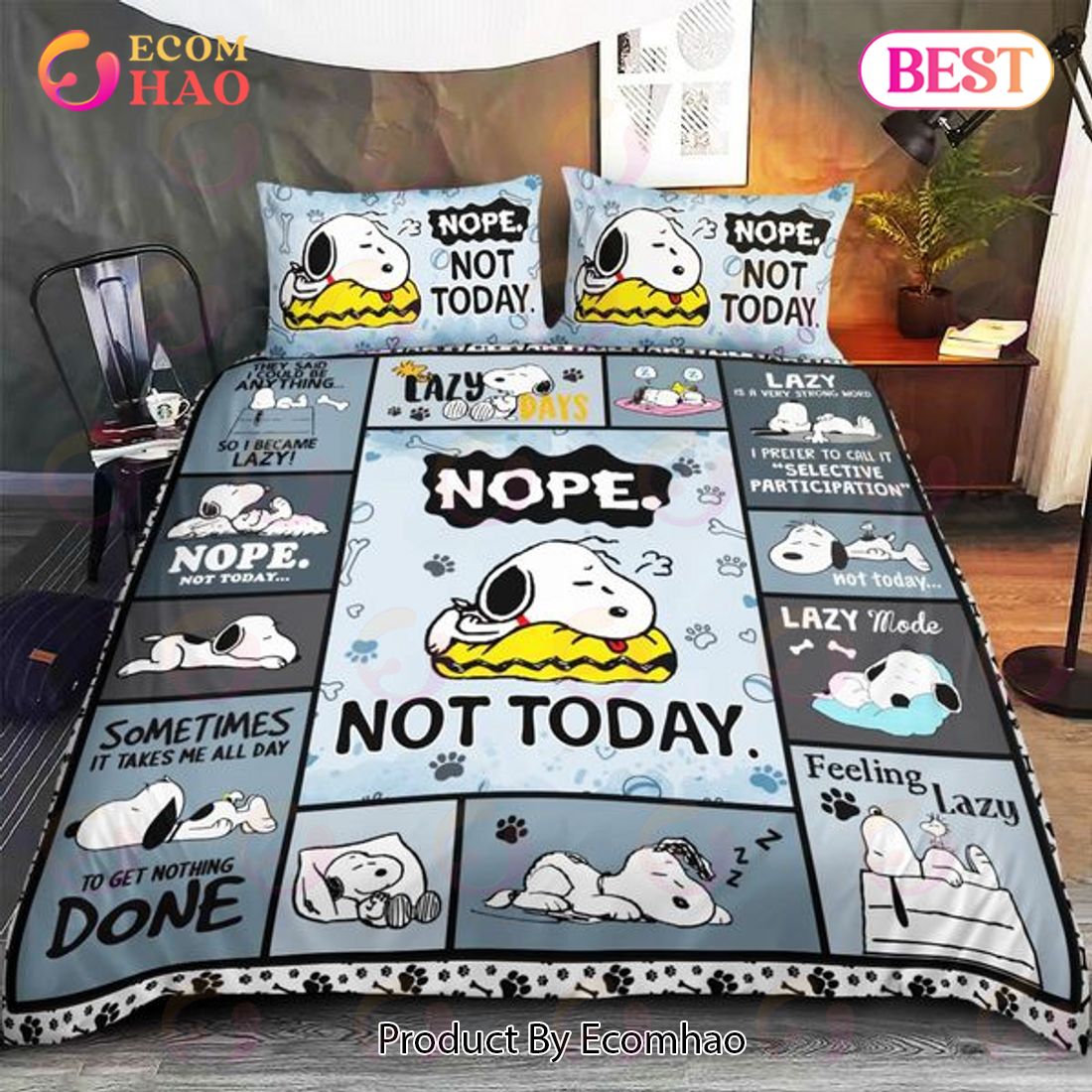 Funny Snoopy Lazy Nope Not Today Bedding Set