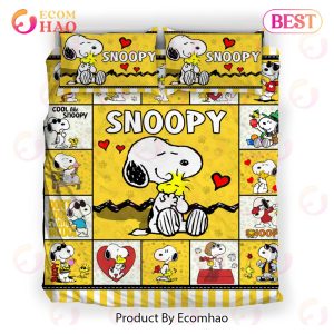 Yellow Cute Snoopy Hugs Woodstock Bedding Set
