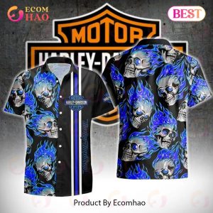 Skull On Dark Blue Fire Hawaiian Shirt Skull On Dark Blue Fire Hawaiian Shirt