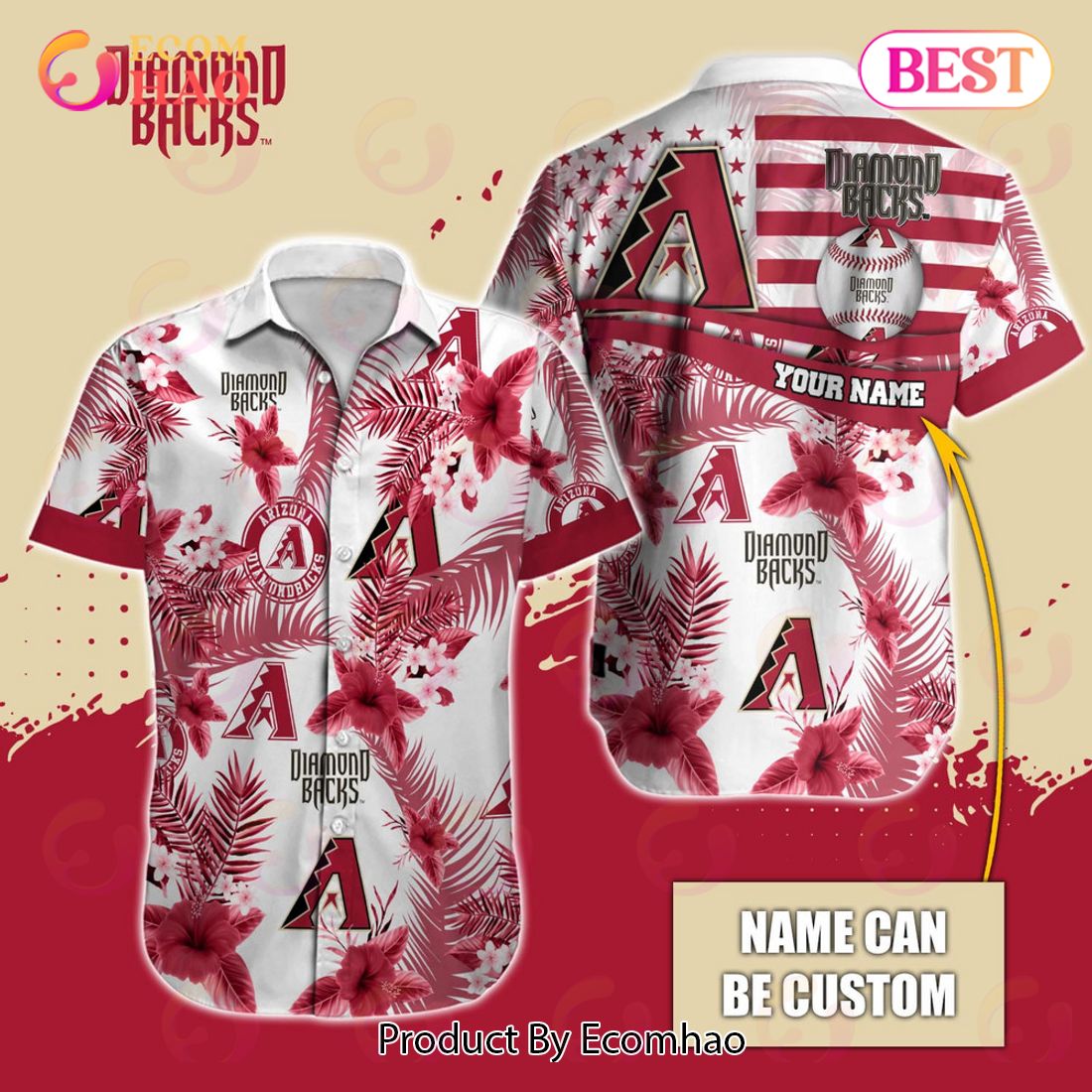 Custom Name MLB Arizona Diamondbacks Special Hawaiian Design Button Shirt