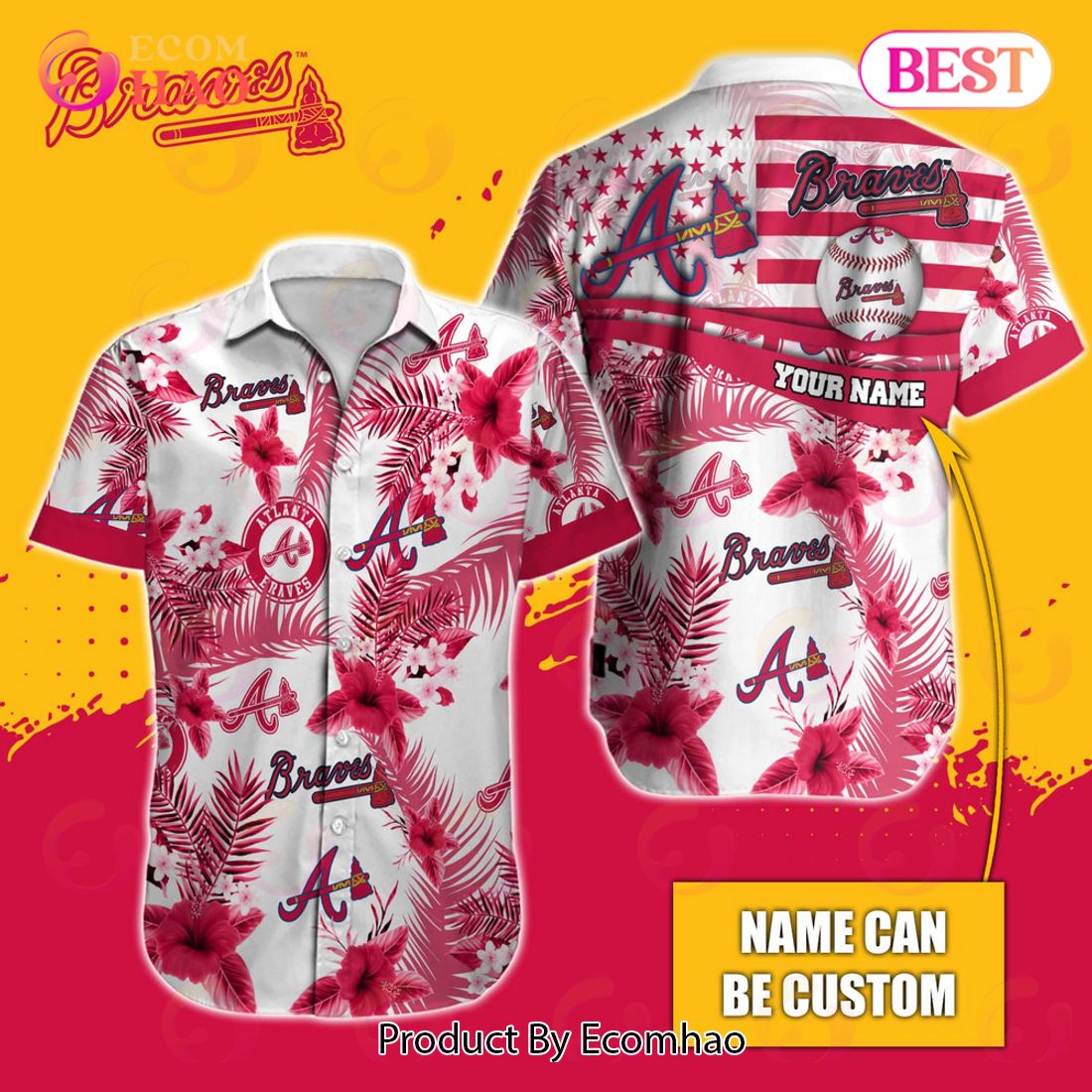 Custom Name MLB Atlanta Braves Special Hawaiian Design Button Shirt