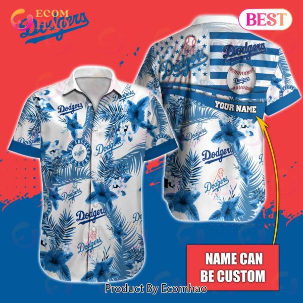 Custom Name MLB Los Angeles Dodgers Special Hawaiian Design Button Shirt