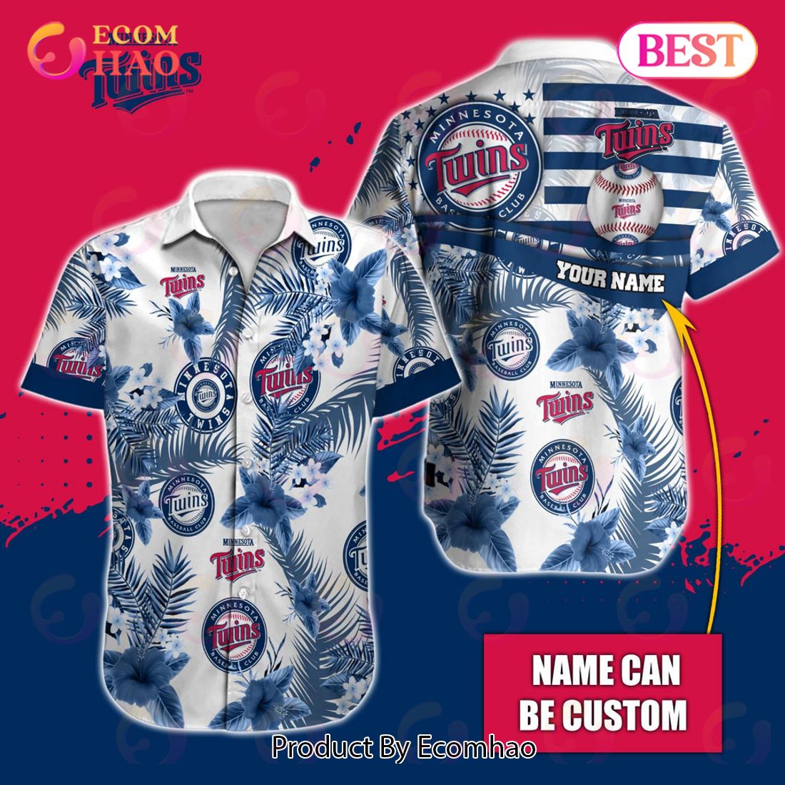 Custom Name MLB Minnesota Twins Special Hawaiian Design Button Shirt