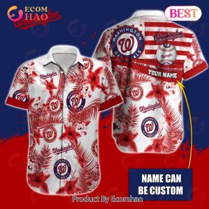 Custom Name MLB Washington Nationals Special Hawaiian Design Button Shirt