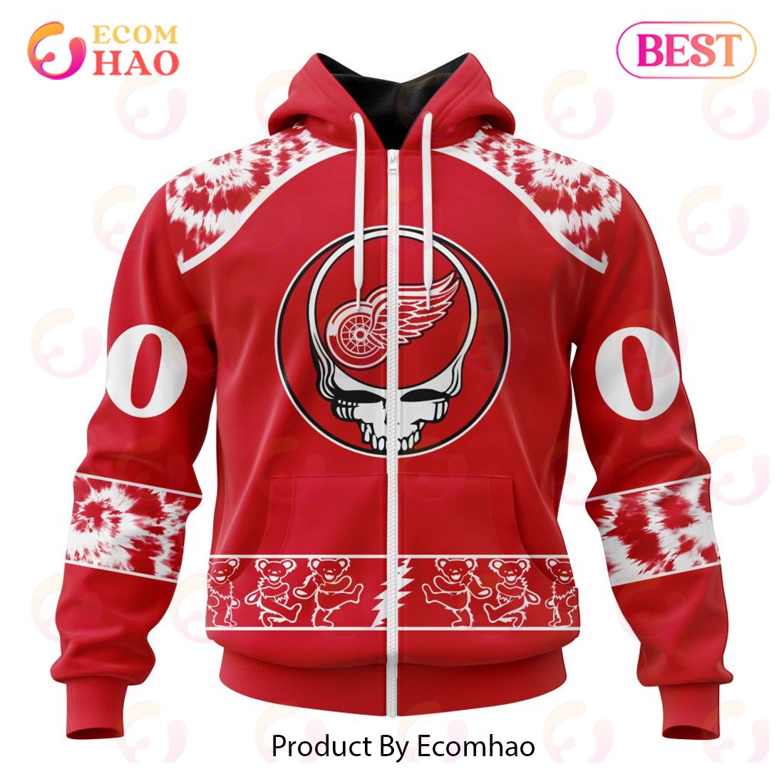 Personalized NHL Detroit Red Wings Special Grateful Dead Design 3D Hoodie