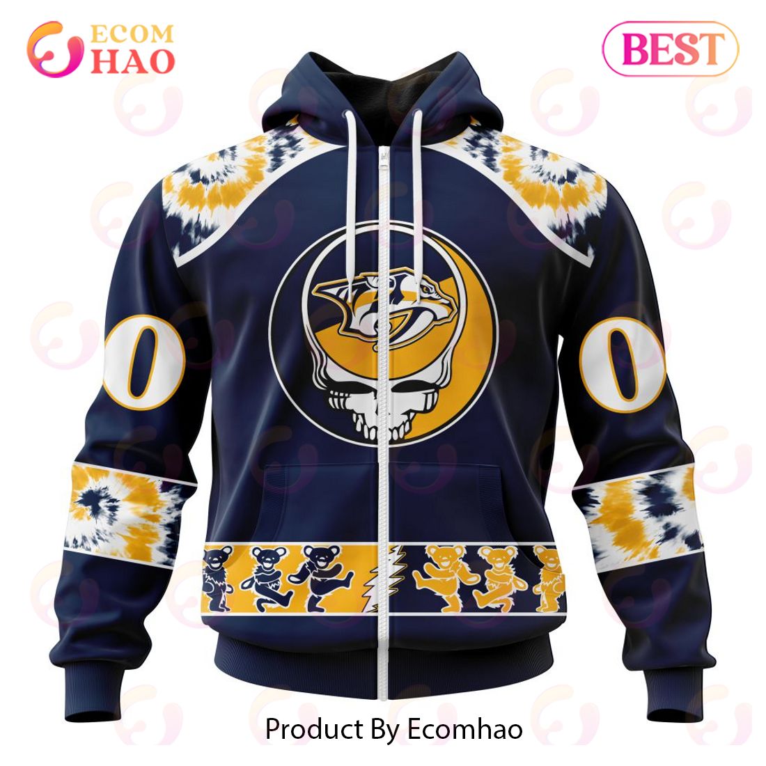 Personalized NHL Nashville Predators Special Grateful Dead Design 3D Hoodie