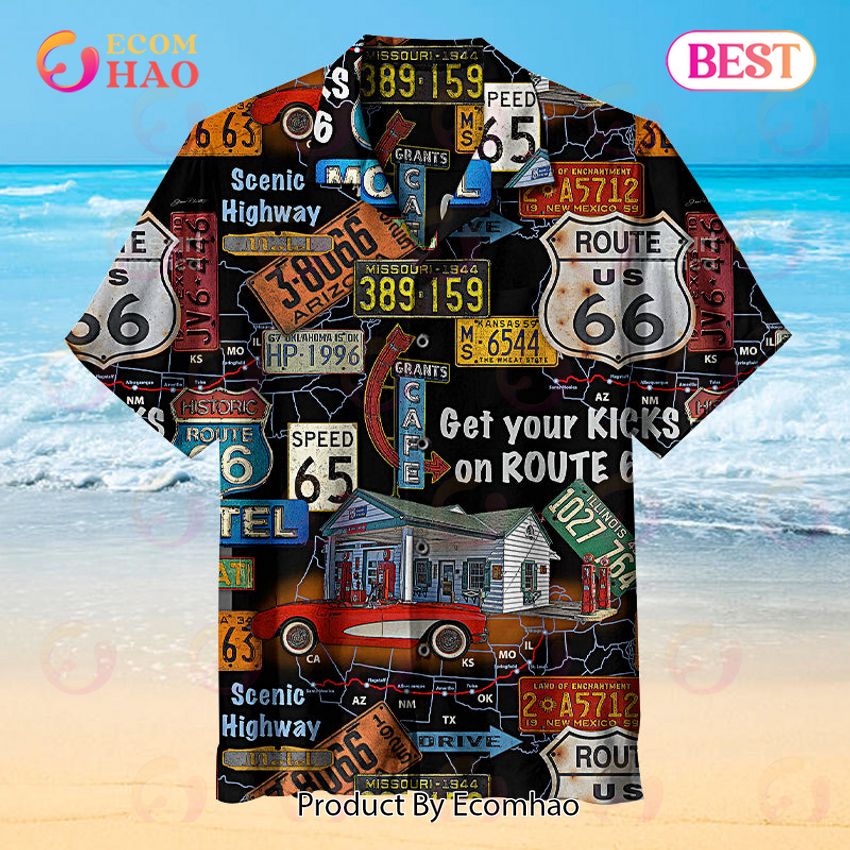 Very cool Route 66 signage on black background Unisex Hawaiian Shirt