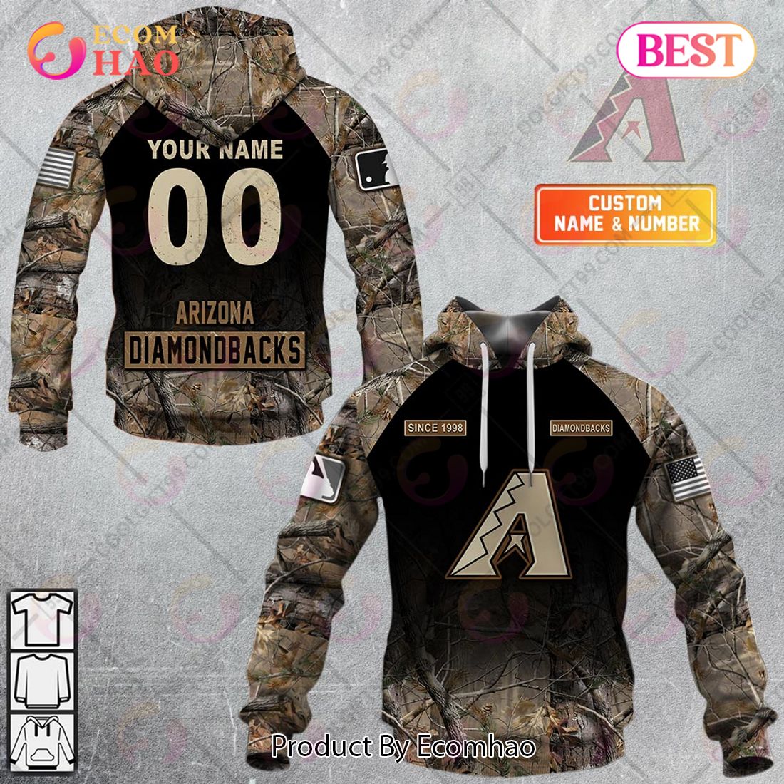 Personalized MLB Arizona Diamondbacks Hunting Camouflage 3D Hoodie