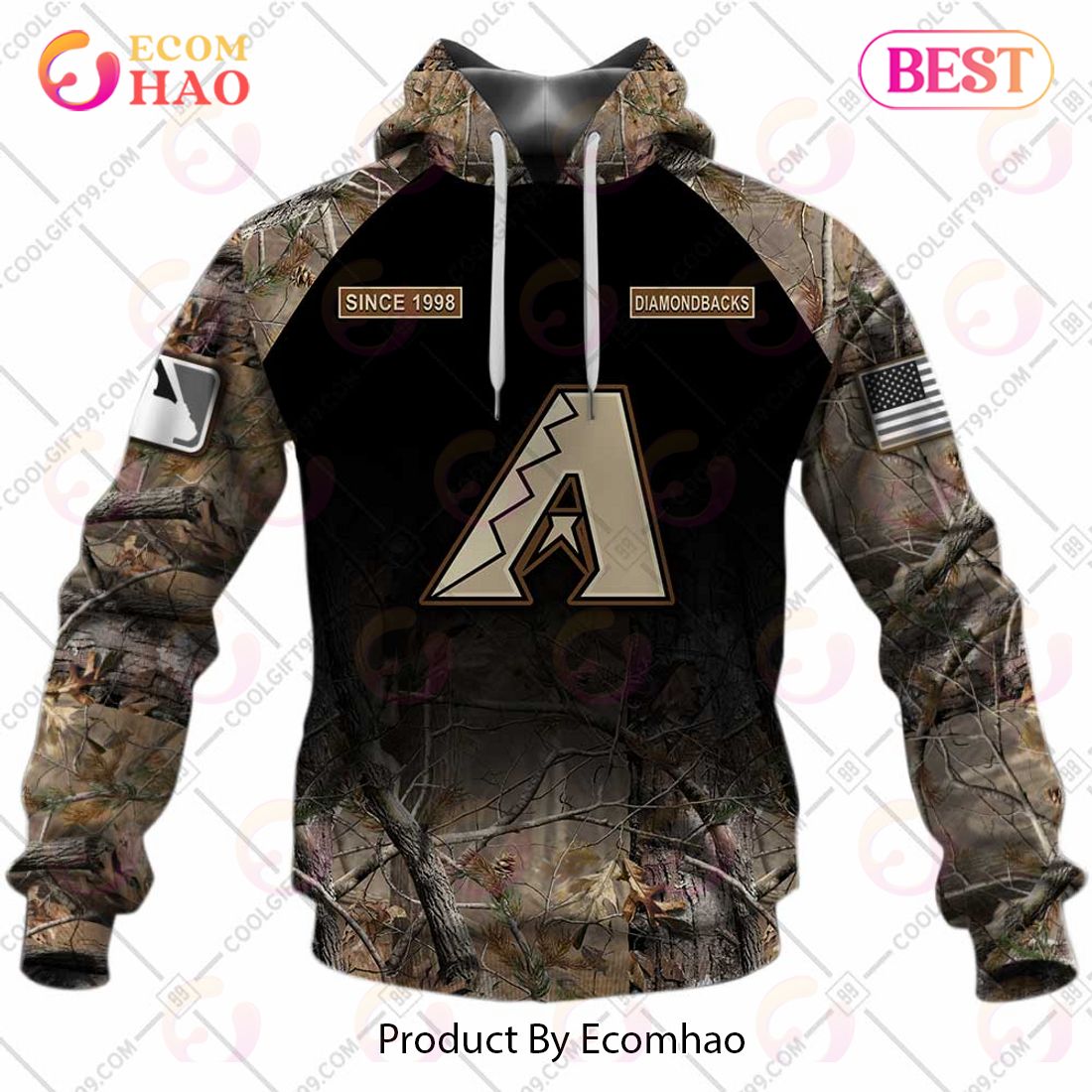 Personalized MLB Arizona Diamondbacks Hunting Camouflage 3D Hoodie