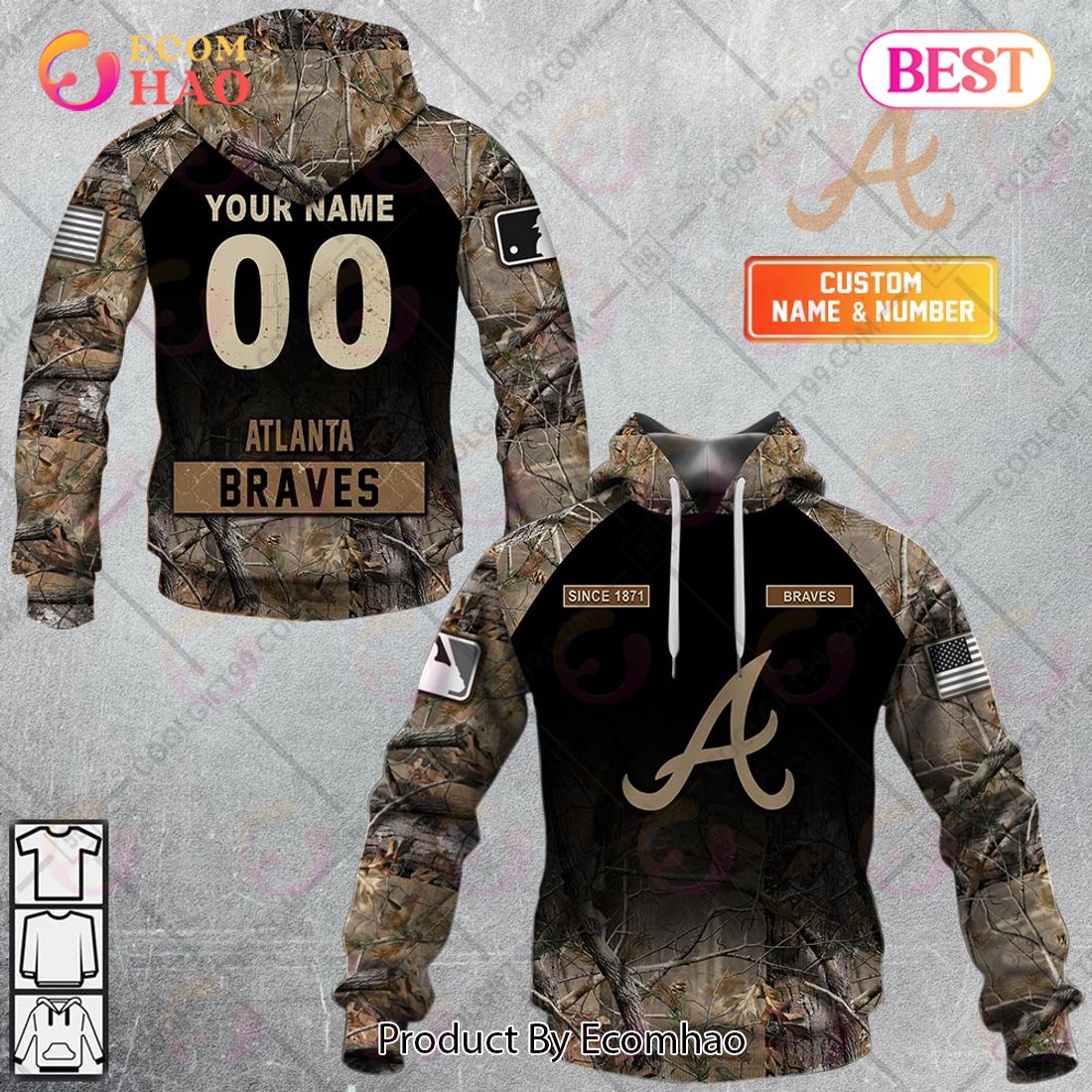 Youth Braves Hoodie 3D Big Logo Atlanta Braves Gift - Personalized