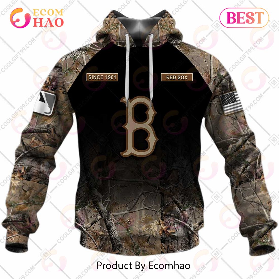 Personalized MLB Boston Red Sox Hunting Camouflage 3D Hoodie