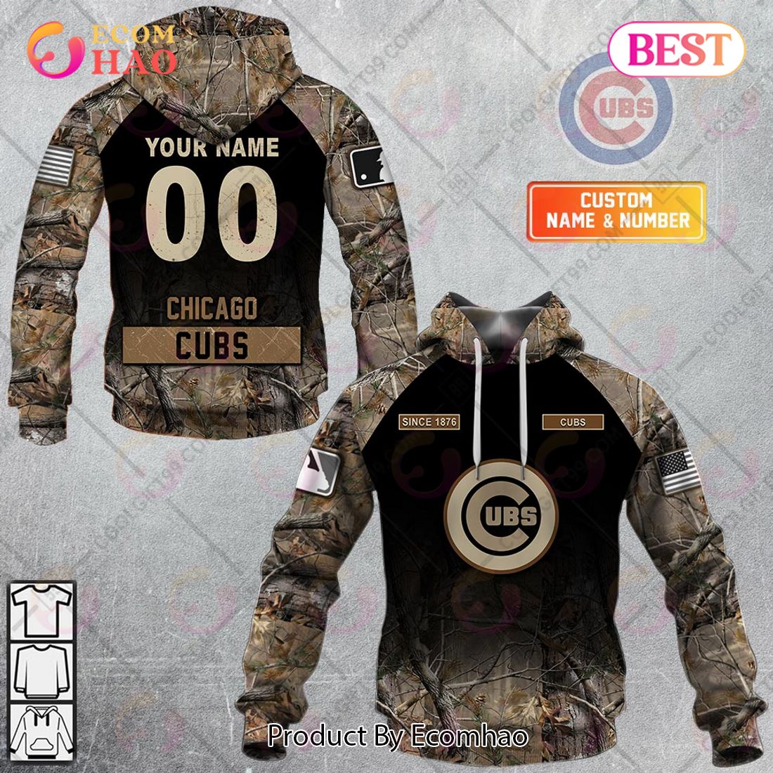 Personalized MLB Chicago Cubs Hunting Camouflage 3D Hoodie