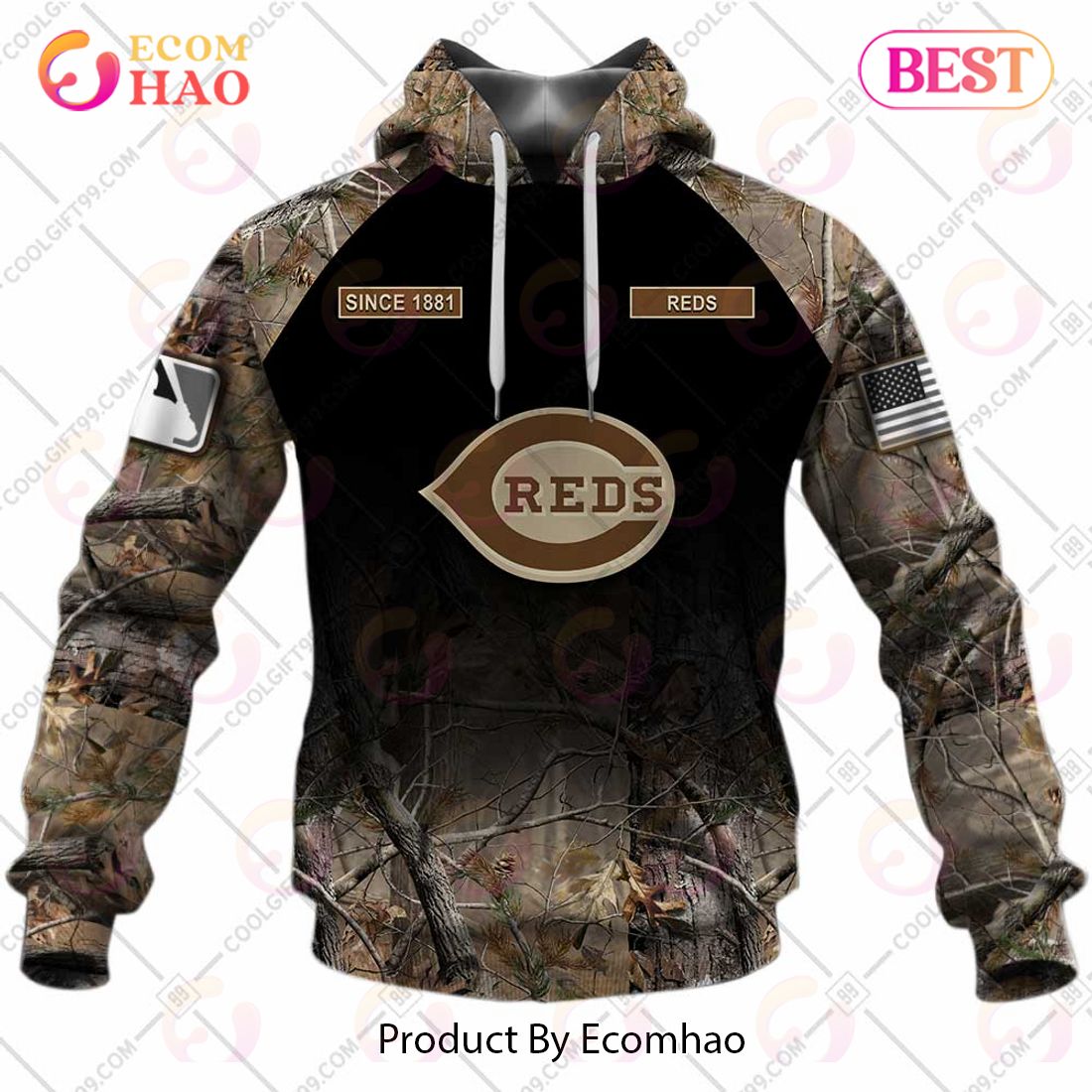 Personalized MLB Cincinnati Reds Hunting Camouflage 3D Hoodie