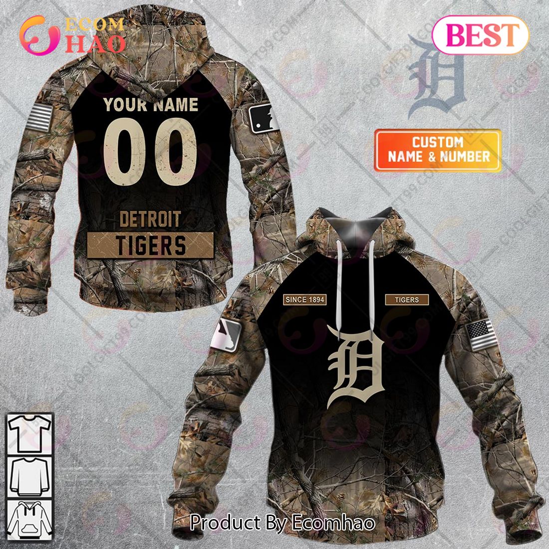 Detroit Tiger Custom Number And Name AOP MLB Hoodie Long Sleeve