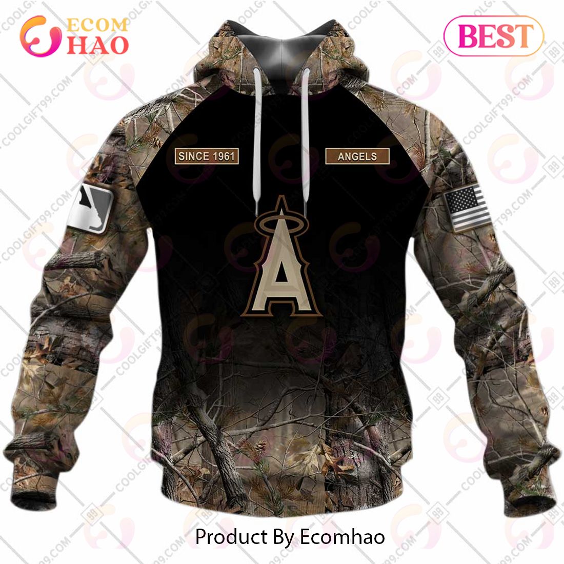 MLB Los Angeles Angels Camo Red 3D Hoodie Zipper - T-shirts Low Price