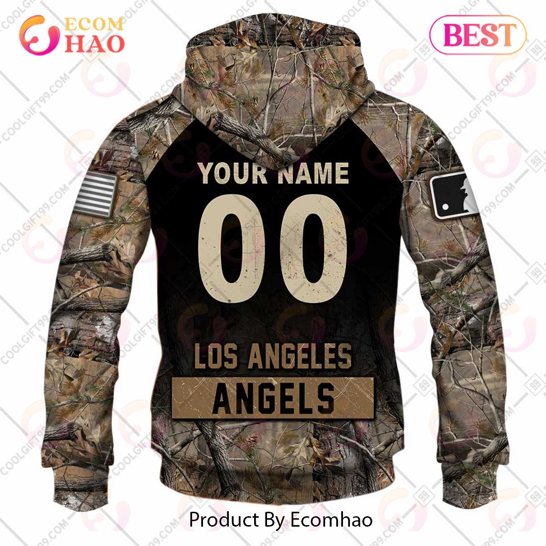 MLB Los Angeles Angels Camo Red 3D Hoodie Zipper - T-shirts Low Price