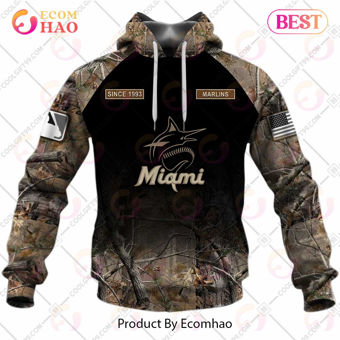 Personalized MLB Miami Marlins Hunting Camouflage 3D Hoodie