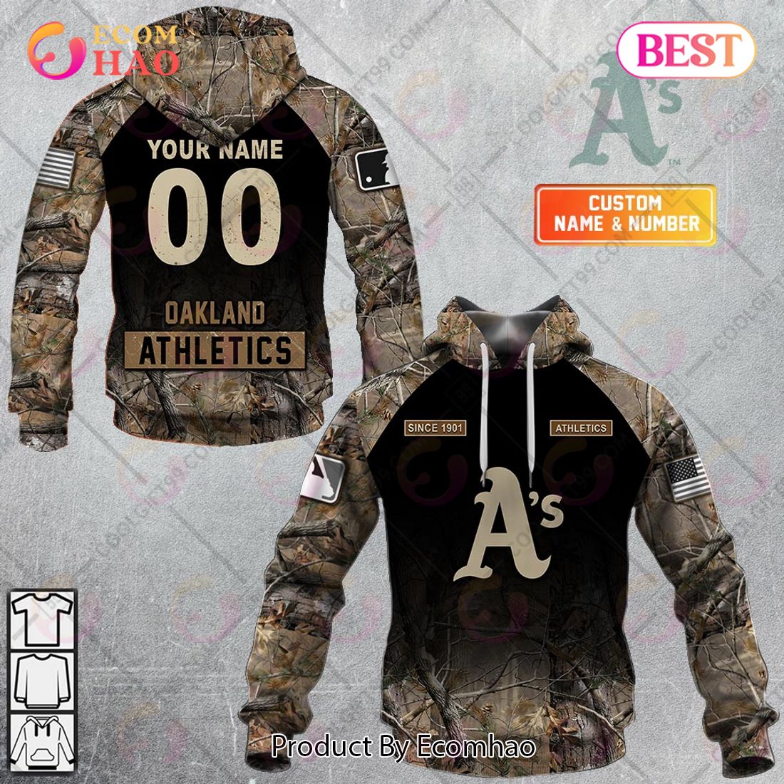 Personalized MLB Oakland Athletics Hunting Camouflage 3D Hoodie