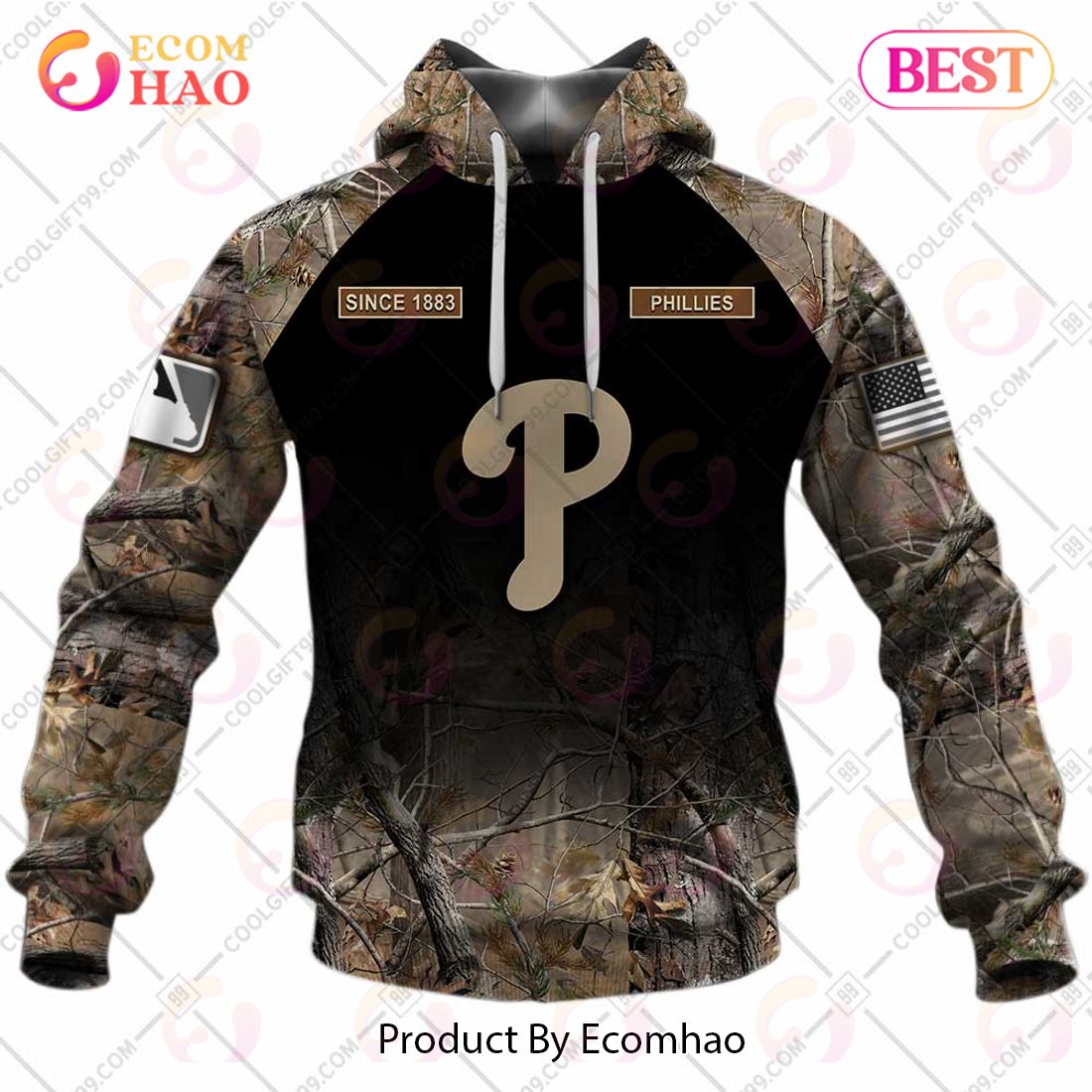 Personalized MLB Philadelphia Phillies Hunting Camouflage 3D Hoodie