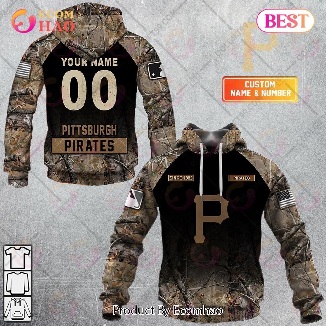 Personalized MLB Pittsburgh Pirates Hunting Camouflage 3D Hoodie