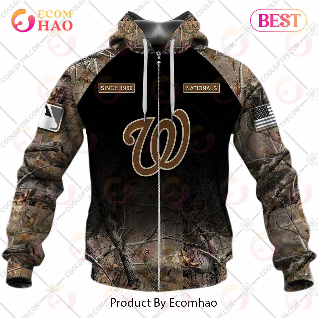 MLB Washington Nationals Special Camo Realtree Hunting 3D Hoodie