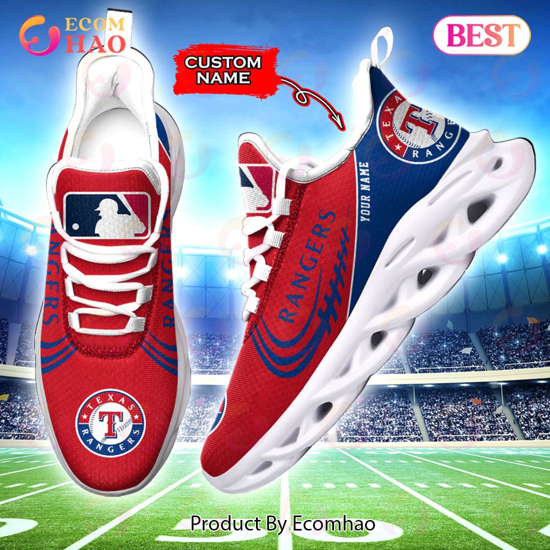 Texas Rangers Baseball Sport Shoes Custom Name Logo Max Soul