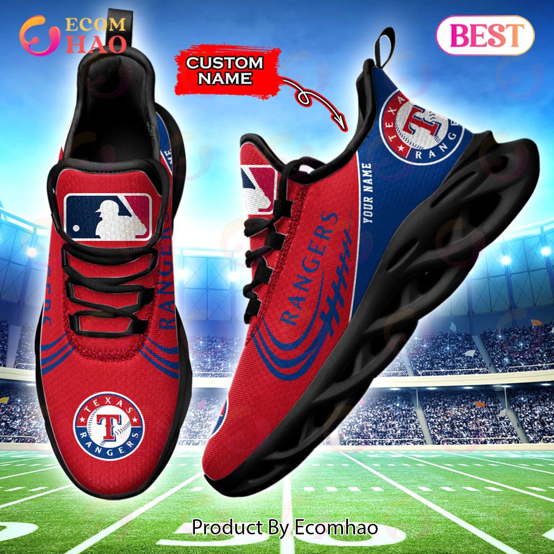 Texas Rangers Mascot Custom Name Max Soul Sneakers Running Sports