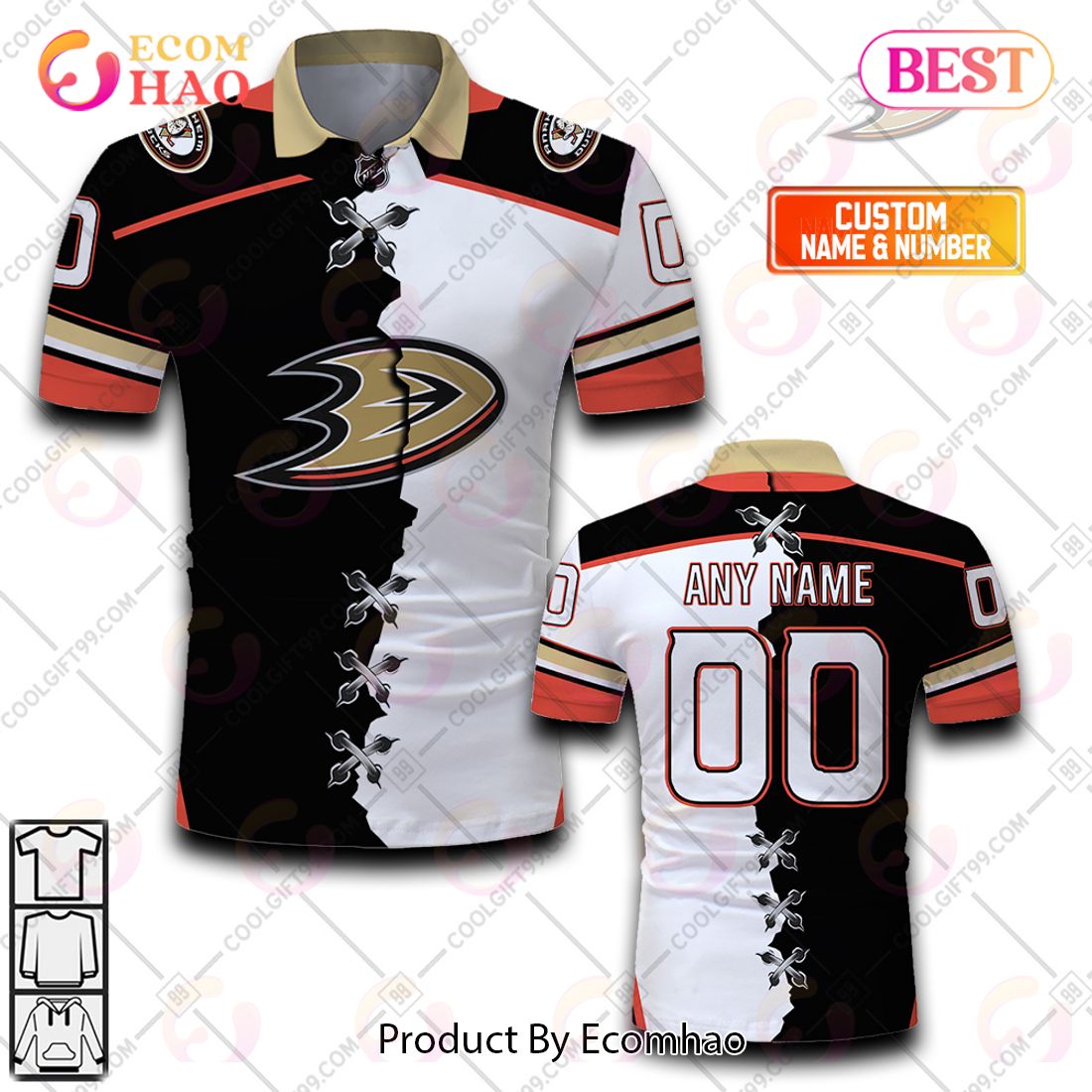 Personalized NHL Anaheim Ducks Mix Jerseys Polo Shirt