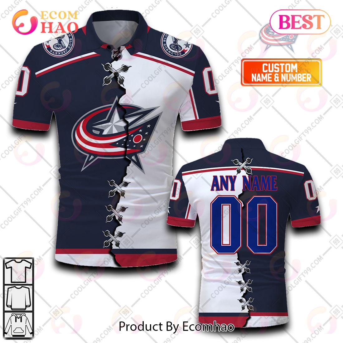 Personalized NHL Columbus Blue Jackets Mix Jerseys Polo Shirt