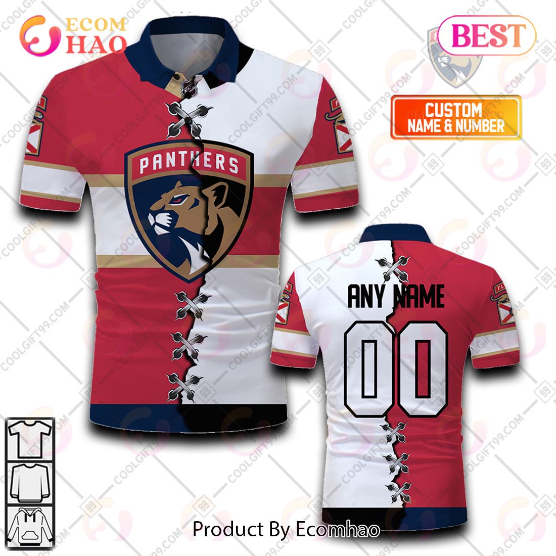 Personalized NHL Florida Panthers Mix Jerseys Polo Shirt