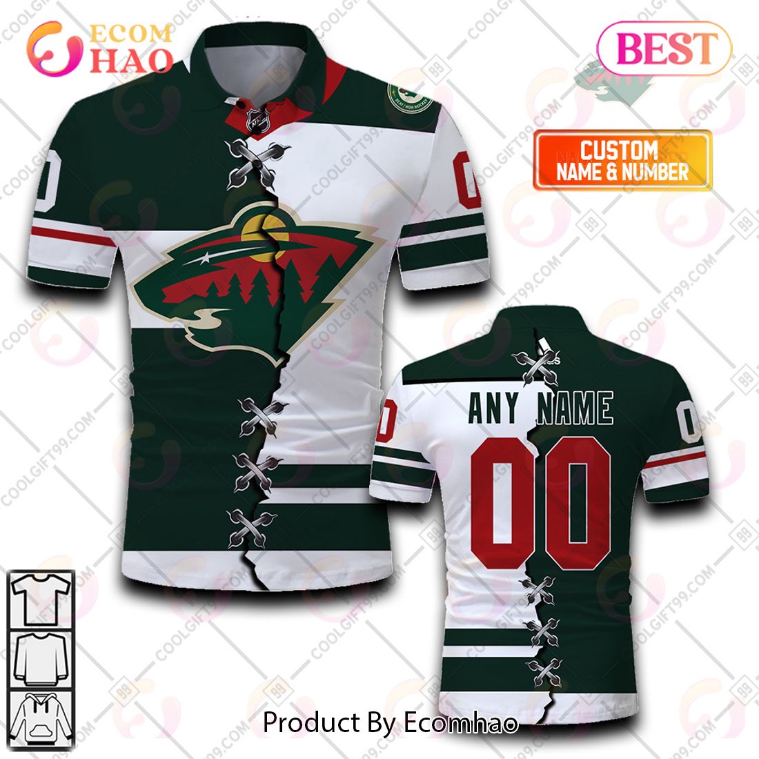 Personalized NHL Minnesota Wild Mix Jerseys Polo Shirt