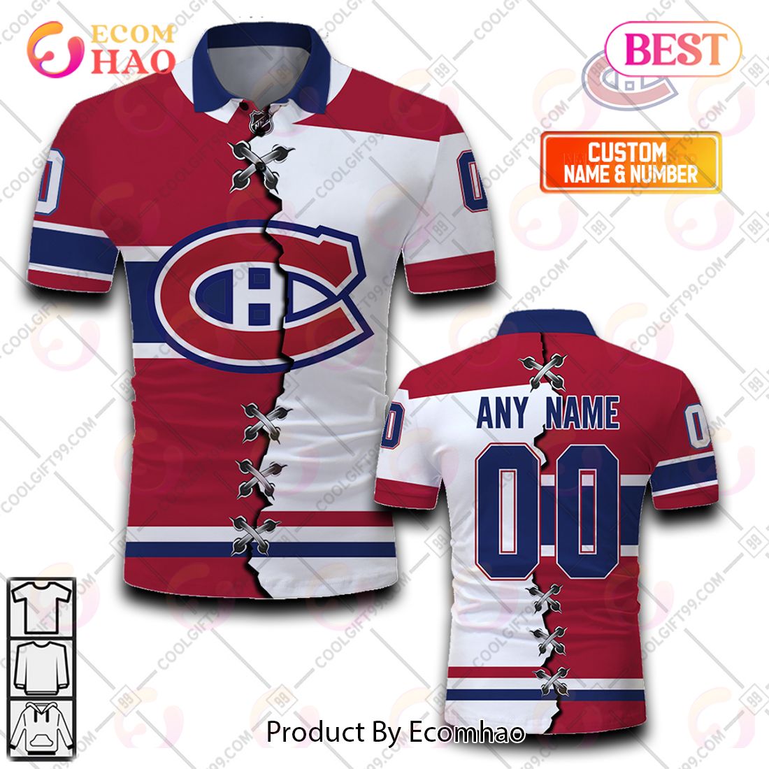 Personalized NHL Montreal Canadiens Mix Jerseys Polo Shirt