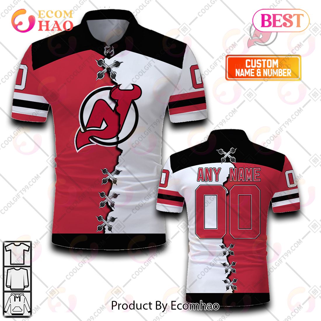 Personalized NHL New Jersey Devils Mix Jerseys Polo Shirt